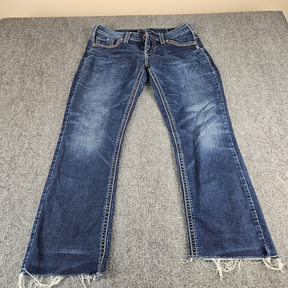 Silver Jeans Co Aiko Mid Slim Bootcut Jeans Dark Wash Raw Hem‎ W29 L31